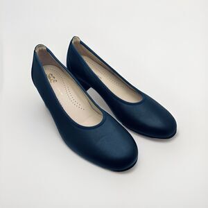 SAS Womens Milano Navy Blue Leather Round Toe Slip On Pump Block Heel Sz 6.5M